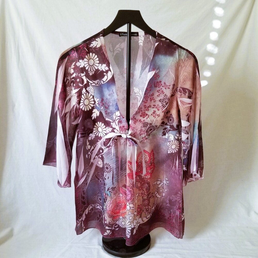Lightweight Simply Irresistible Floral Cover-Up Robe Lingerie w/Front Tie - Med